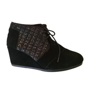 Toms Womens Shoes Boots Kala Desert Wedge Bootie Black Silver Tweed Suede 9.5